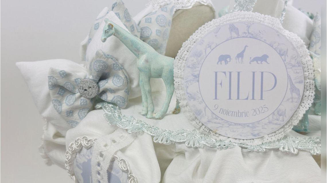 Lumânare botez băieți Blue Animals Safari Dream alb cu accente bleu și animale exotice 11